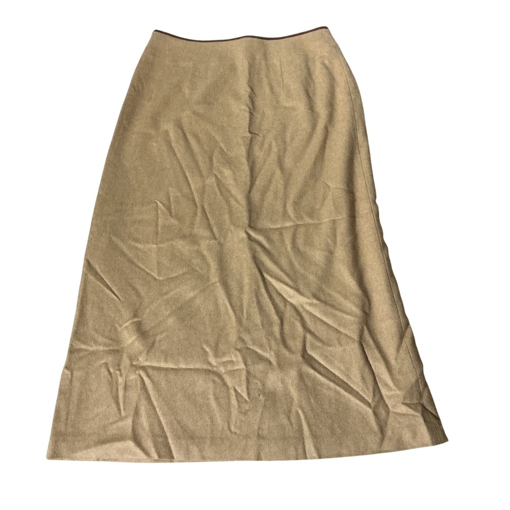 Talbots Old Money Pure Camel Hair Preppy A Line Skirt Womens 12 Tan Leather Trim